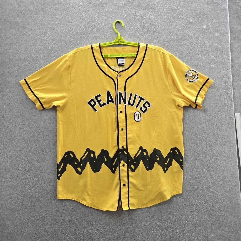 Boxlunch Men Jersey 2X Yellow Embroidered Baseball Peanuts Charlie Brown